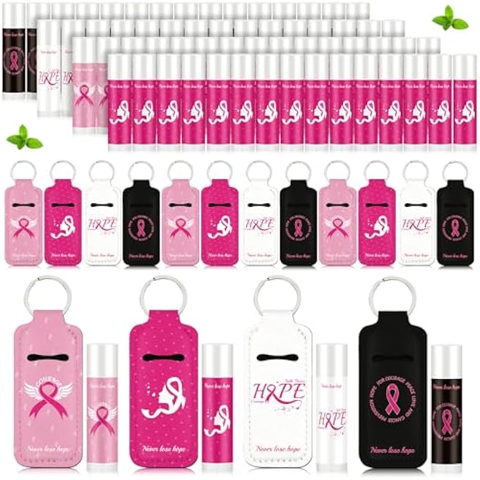 LUYI CHEERLEADER/BREAST CANCER AWARENESS LIP BALMS BULK AND LIPSTICK HOLDER KEYCHAINS PARTY FAVORS ITEMS NATURAL MOISTURIZING LIP BALM SURVIVOR SUPPORT GIFTS FOR WOMEN, PINK, COMPACT, CANCER-BALMS - Image 1